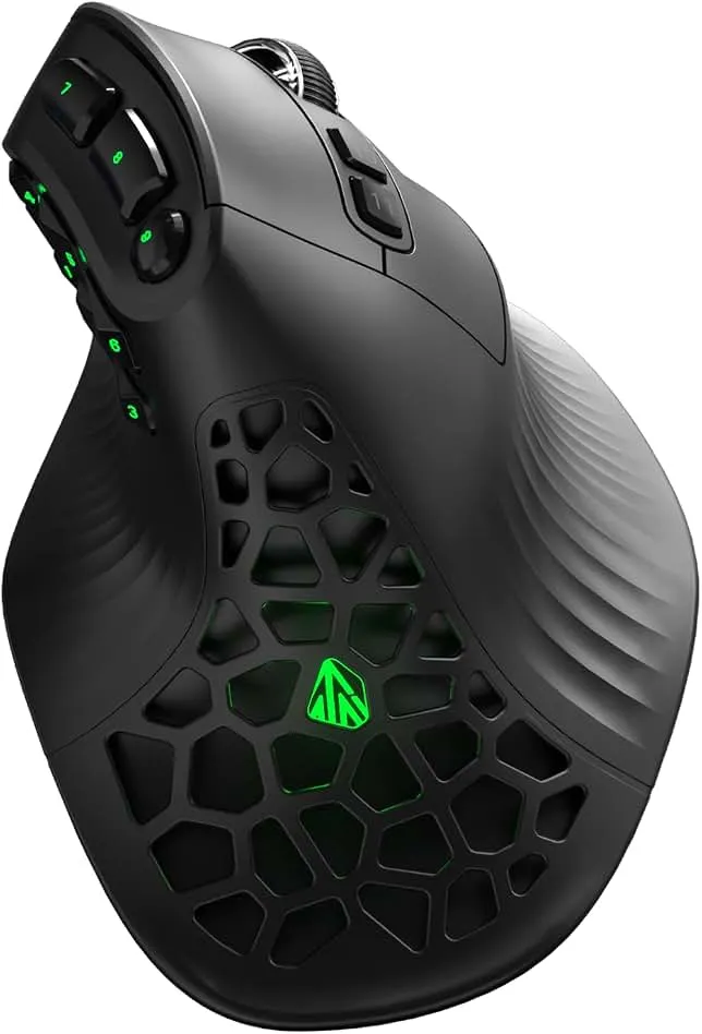 SOLAKAKA E9 Ergonomic Vertical MMO Mouse with 10 Side Buttons,Black | 24800 DPI,45° Vertical Grip,Tri-Mode 2.4G/BT/USB-C,RGB,Web Driver,Programmable Macros for PC/Mac