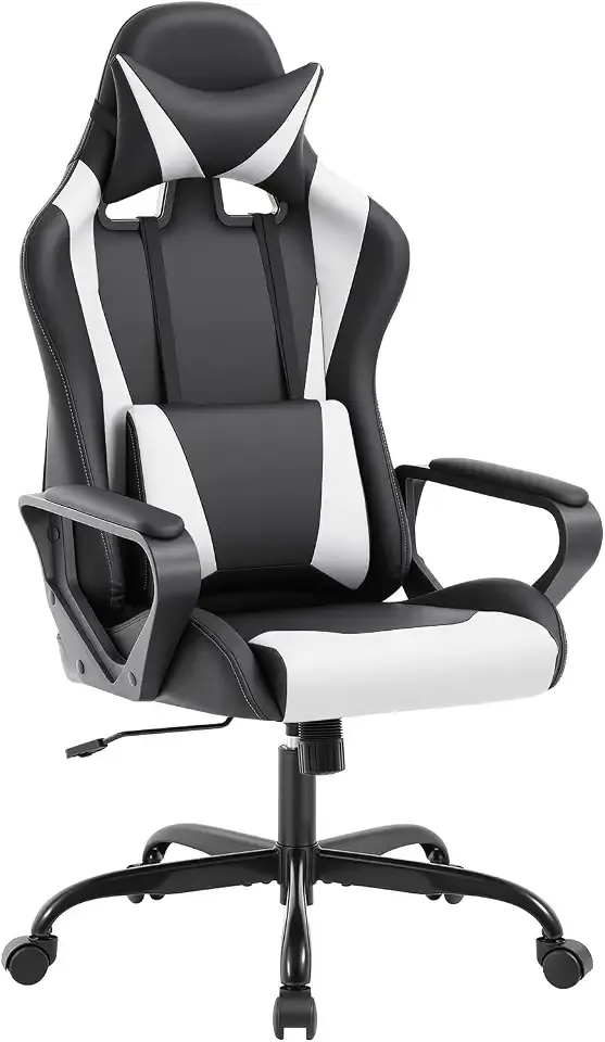 FDW Gaming Chair PU Leather Computer Chair Executive Headrest Lumbar Support Ergonomic Racing Desk Chair with Armrests 360° Swivel & Caster Five Star Metal Base for Office or Gaming