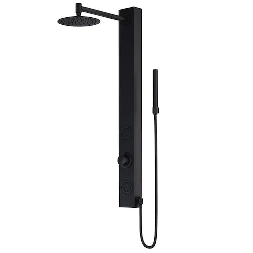 Gardenia 39-Inch 2-Jet Shower Wall Panel System with Round Fixed Rain Shower Head, Handheld Shower Wand in Matte Black