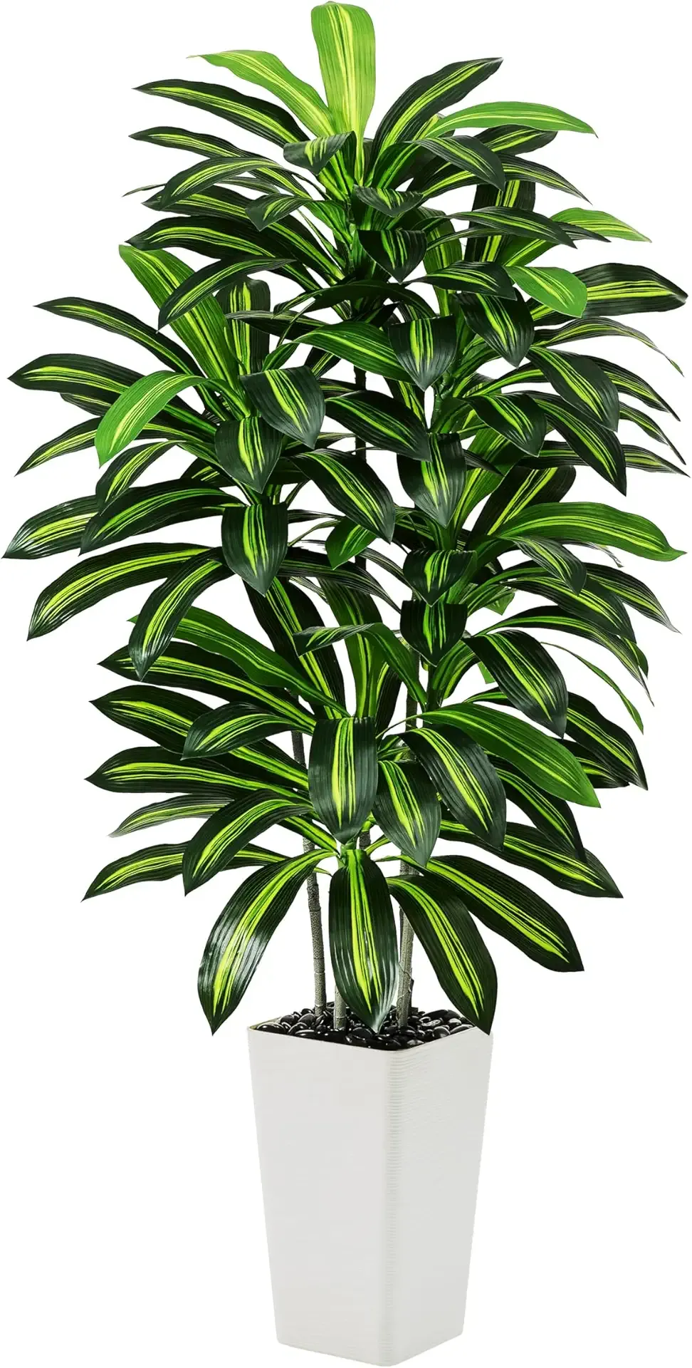 Artificial Dracaena Tree - 5FT Tall Fake Plants with White Tall Planter - Artificial Plants Indoor Floor Plant in Pot - Large Tropical Fake Yucca Potted Tree for Home Office Living Room Decor