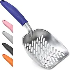SNUGENS Cat Litter Scoop, Kitty Metal Scooper with Long Handle | Heavy Duty Aluminum Deep Sifter, Rustproof Durable Kitten Poop Shovel for Travel & Small Litter Box