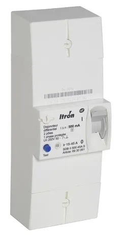 Disjoncteur d\'abonné 500 mA monophasé ITRON différentiel instantané pour tarif bleu réglable - Ytrion