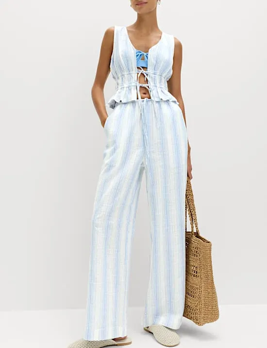 Gestreifte Strand-Hose aus reiner Baumwolle