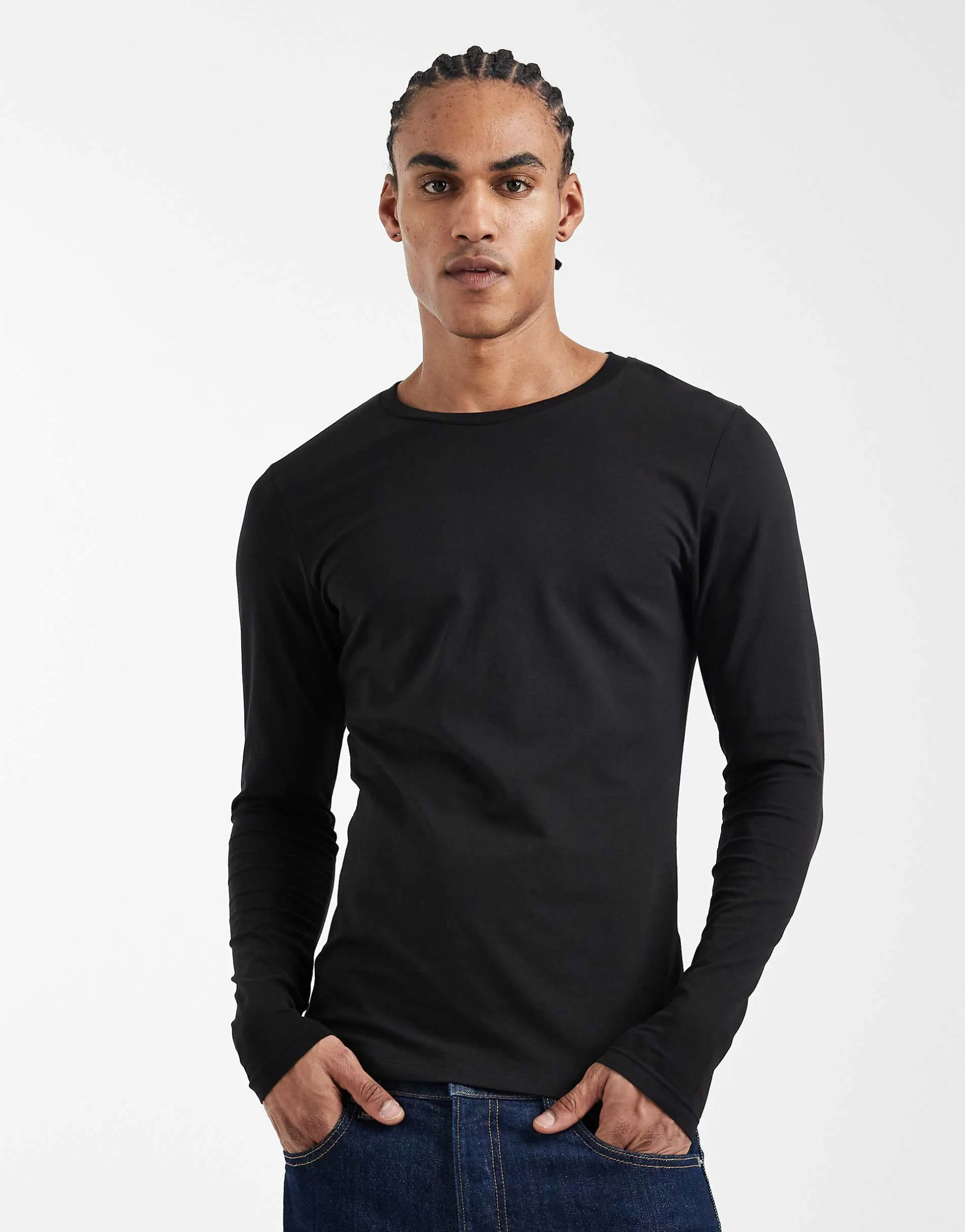 Jack & Jones muscle fit long sleeve t-shirt in black