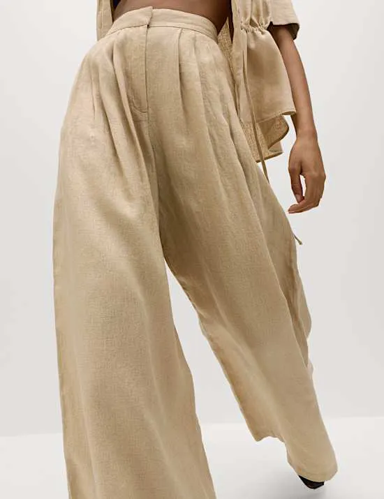 Hose aus reinem Leinen mit weitem Bein