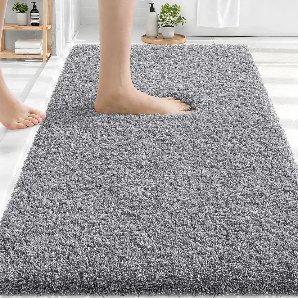 OLANLY Microfiber Bathroom Rugs 30x20, Soft Highly Absorbent Bath Mat, Grey