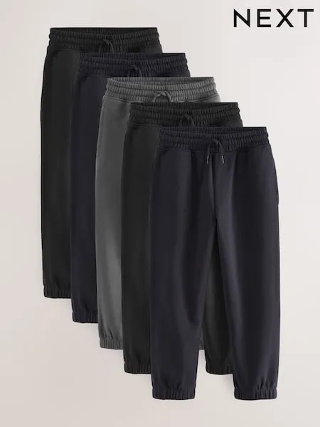 Black/Navy/Grey Regular Fit Basic Joggers 5 Pack (3-16yrs)