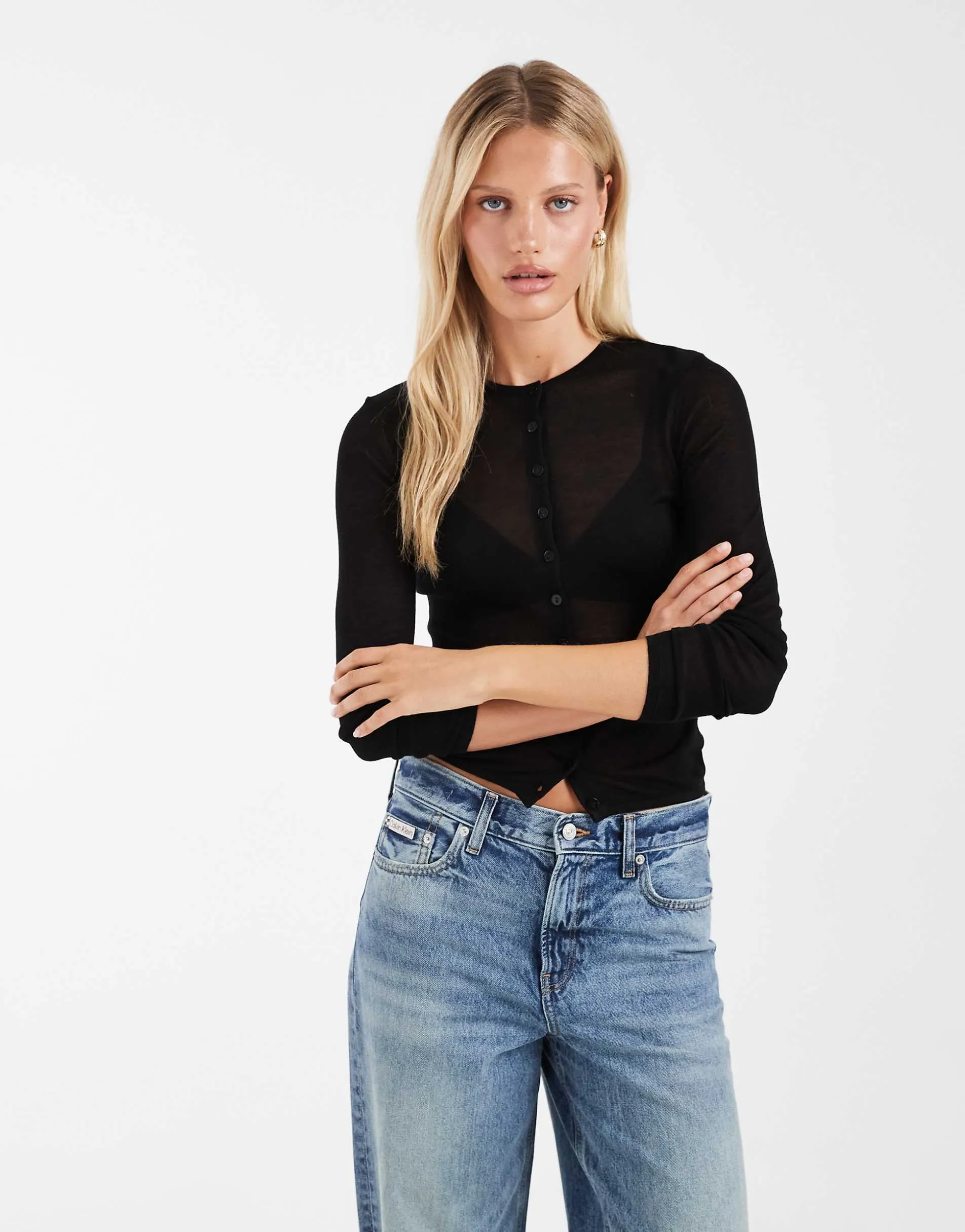 ASOS DESIGN sheer second skin cardigan in black