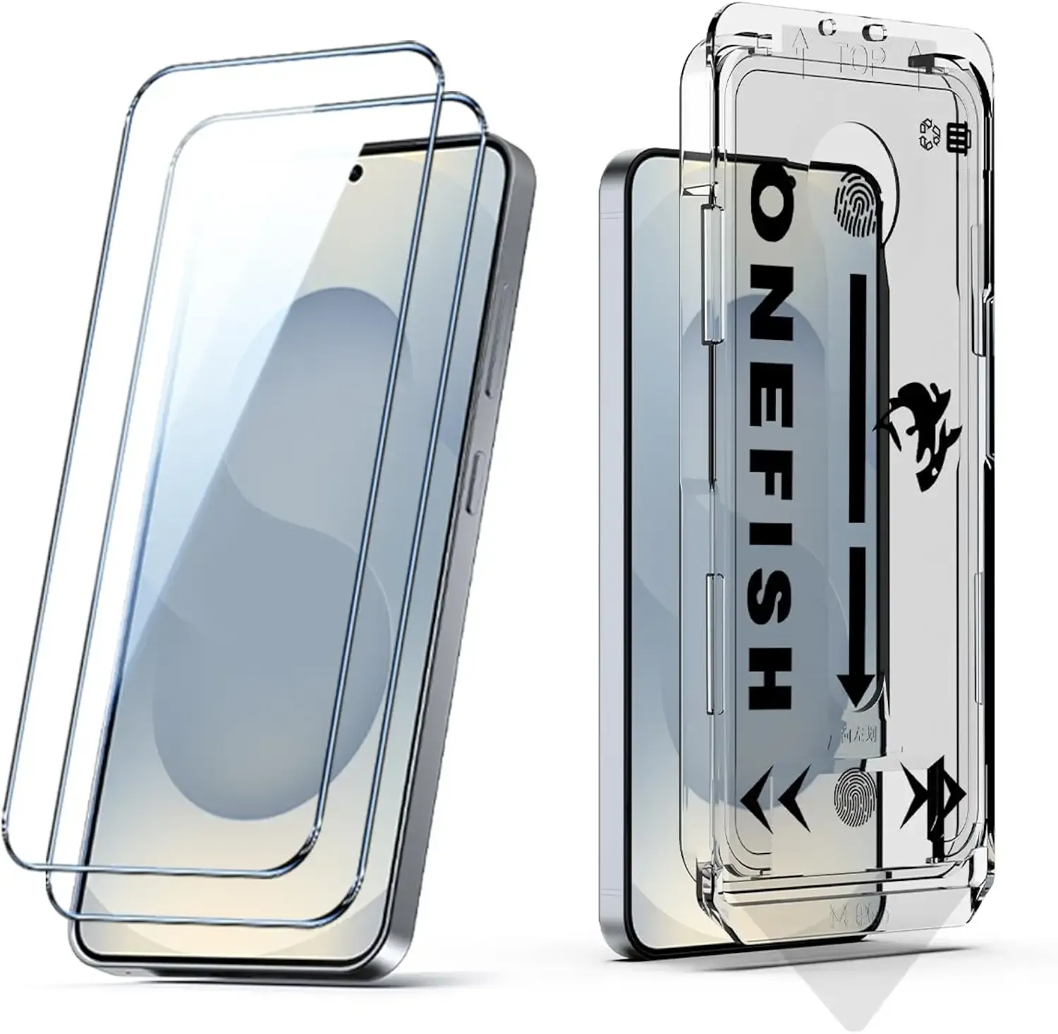 OneFish Screen Protector Compatible with Samsung Galaxy S24, 9H Tempered Glass, HD Clear, Scratch Resistant, 10s Auto Dust-Elimination Installation, Support Fingerprint Unlock,2 Pack