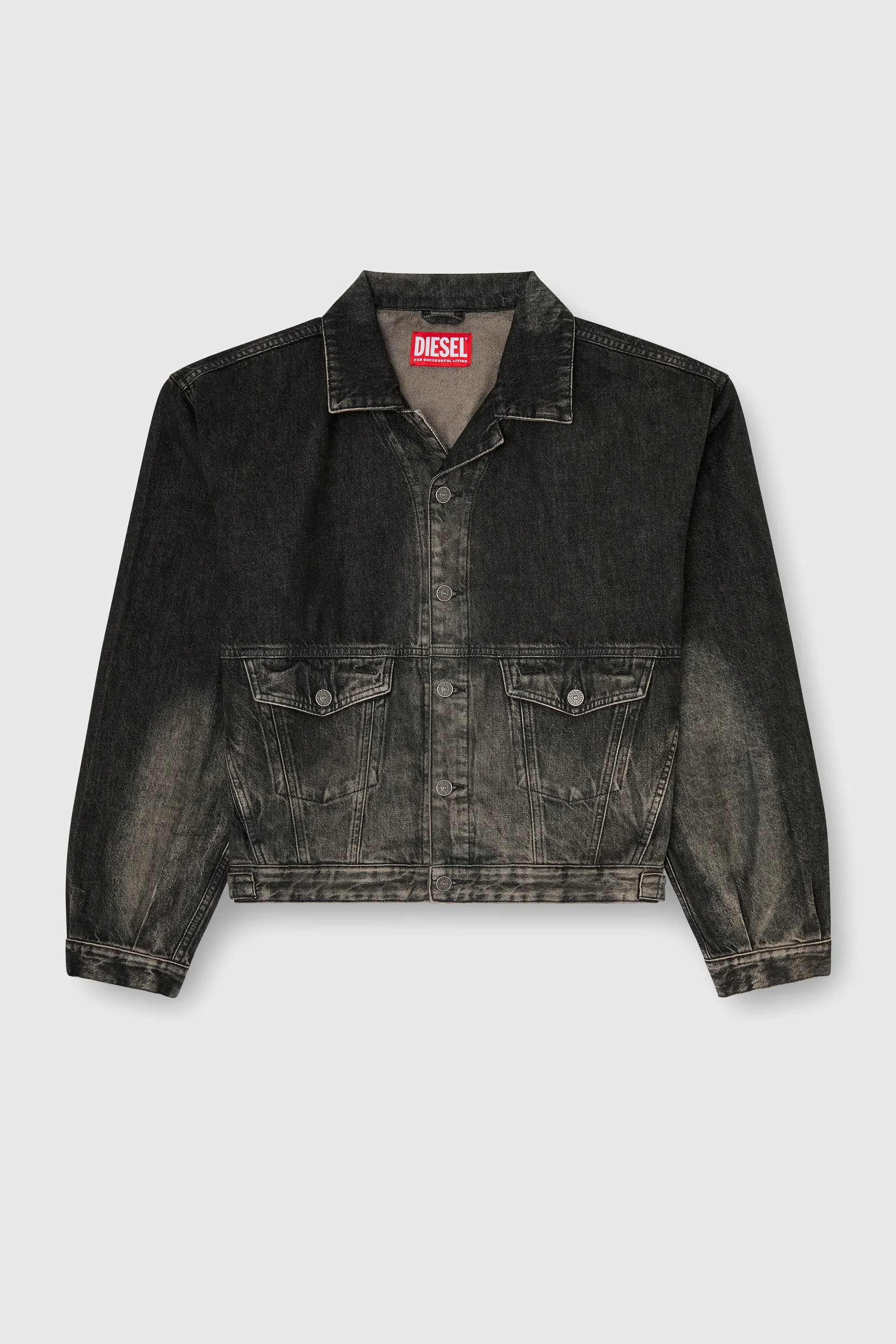 Trucker jacket in dirty-effect denim