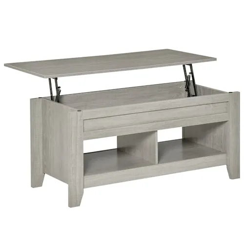 Lift Top Coffee Table w/ Hidden Storage Compartment & Shelf, Light Grey