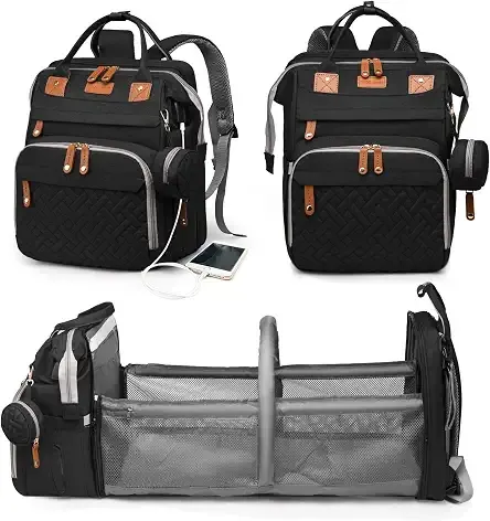 Baby Diaper Bag with Changing Station, Waterproof Diaper Bag Backpack for Moms Dads with USB Charging Port, Baby Shower Gifts, Baby essentials, Black