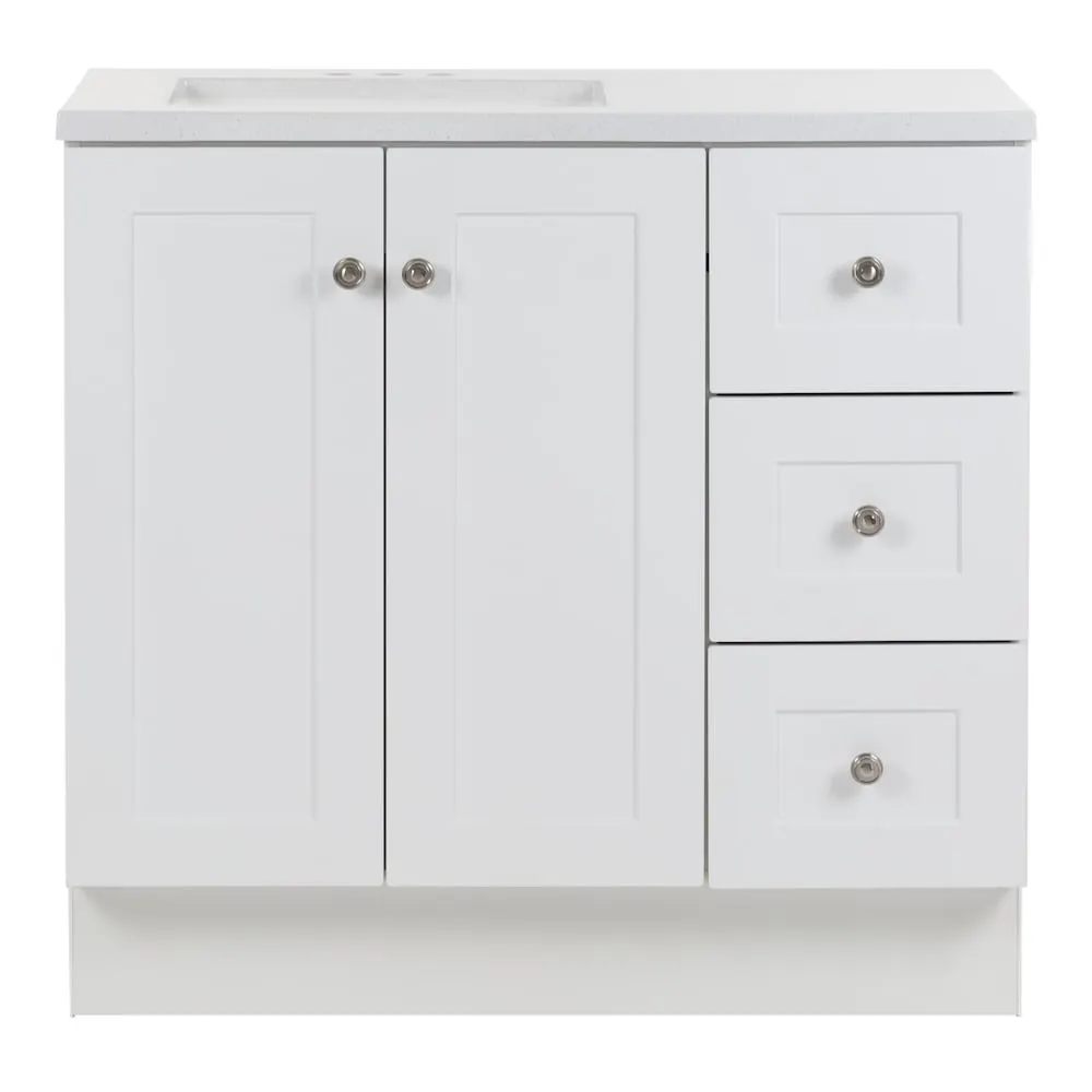 Glacier Bay Bannister 36.5-inch W x 18.75-inch D Bathroom Vanity in White With Cultured Marble Sink Top