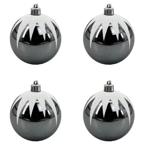 Enchanted Forest® 80mm Slate Glitter Designs Shatterproof Ornaments - 4 Pack
