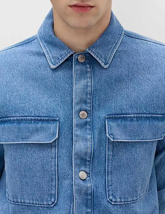 Normal geschnittenes Overshirt aus reinem Baumwoll-Denim
