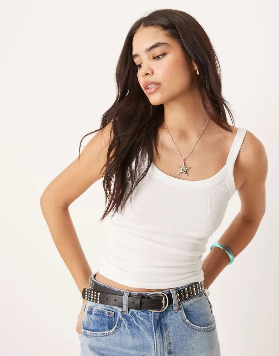 Gina Tricot rib singlet top in white
