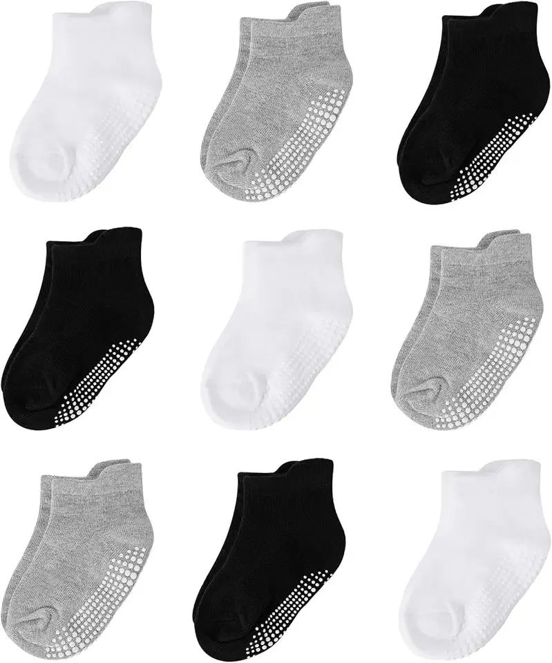 Baby Boys Girls Socks Non Slip Breathable Comfort Toddler Infant Ankle Socks with Skid Soles 9 Pairs for Newborn Baby