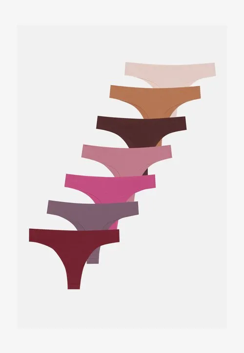 7 PACK SEAMLESS LAZER CUT COTTON THONG - Stringtruse - dark purple/pink/brown