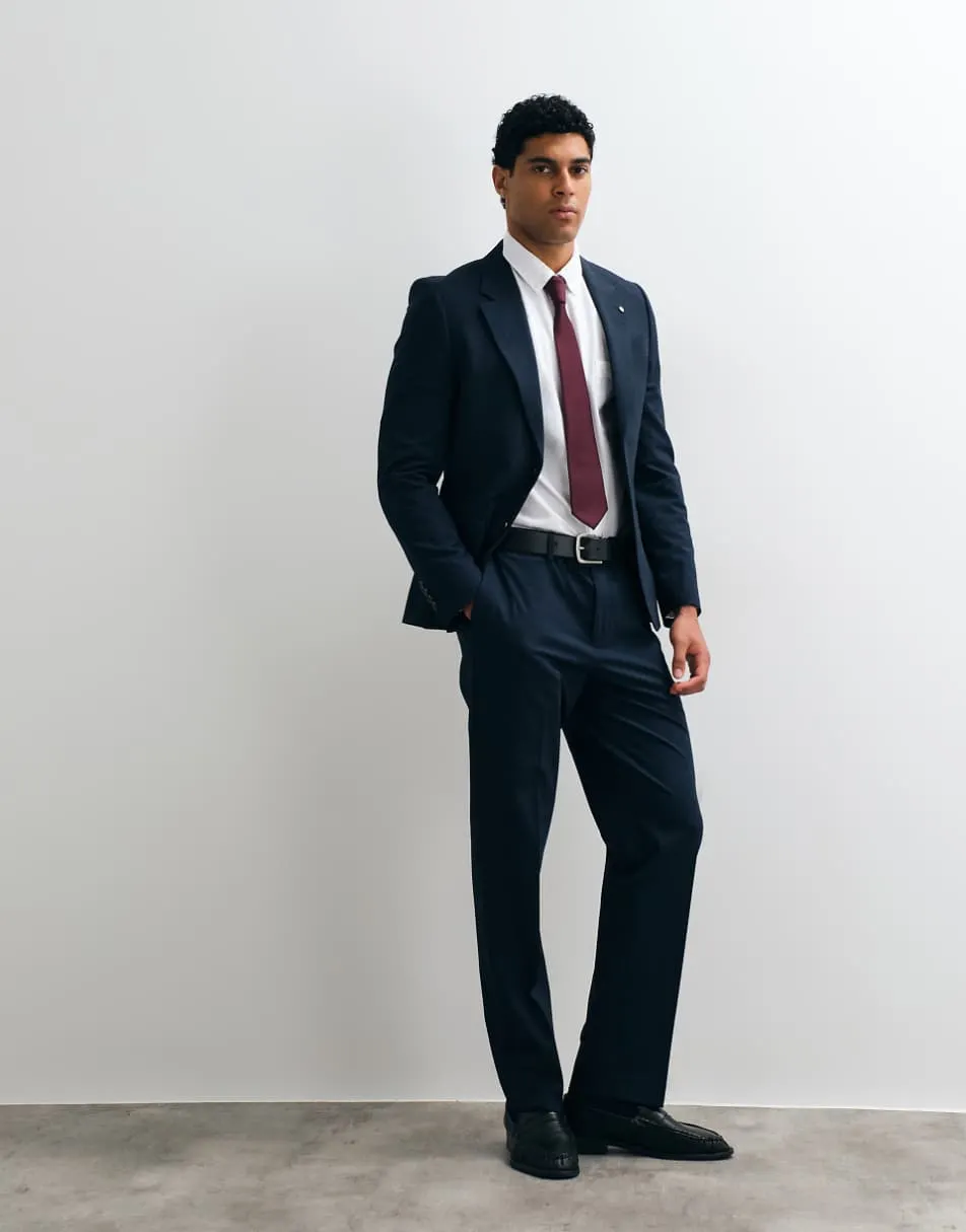 River Island slim checked suit trousers in navy