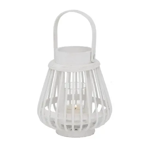 Windlicht - weiß - Bambus - 16 cm