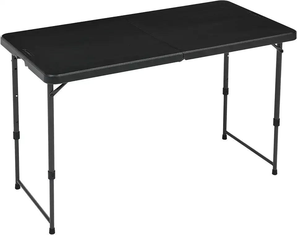 Amazon Basics 4 Foot Rectangular Folding Dining Table, 4 Adjustable Height Settings with Carrying Handle, Indoor & Outdoor, Washed Black, 47.8 x 23.9 x 33.9 in