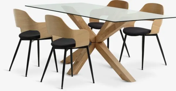 AGERBY L190 naturel eiken + 4 HVIDOVRE naturel eiken/zwart