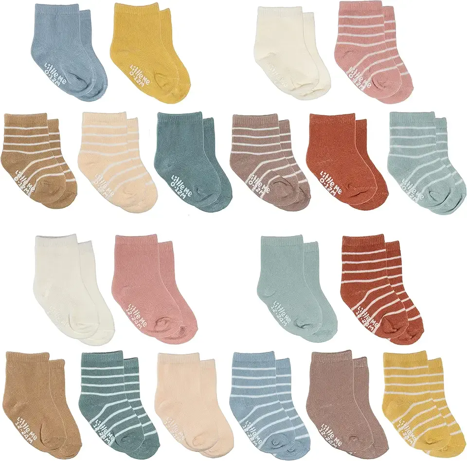 20-Pack Newborn Baby Infant & Toddler Unisex Socks, For Baby Girl or Boy, 0-12 & 12-24 Months, Assorted Size Pack