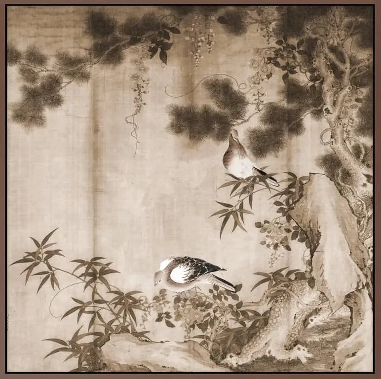 Canvas Pigeons sur une branche 100 x 100 cm, m/brun svevelist