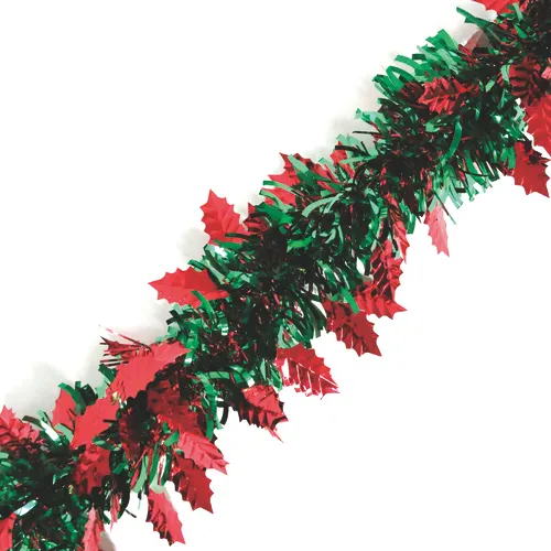 Enchanted Forest® 12' Green Tinsel Christmas Garland with Red Leaves