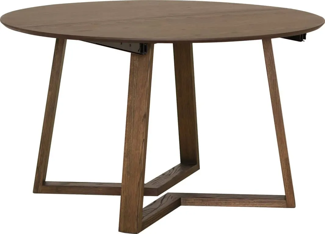 Borås spisebord Ø 130 cm m/2 ileggsplater Uttrekkbart, brunt