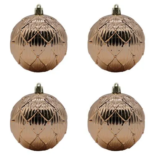 Enchanted Forest® 80mm Copper Quilted Shatterproof Ornaments - 4 Pack