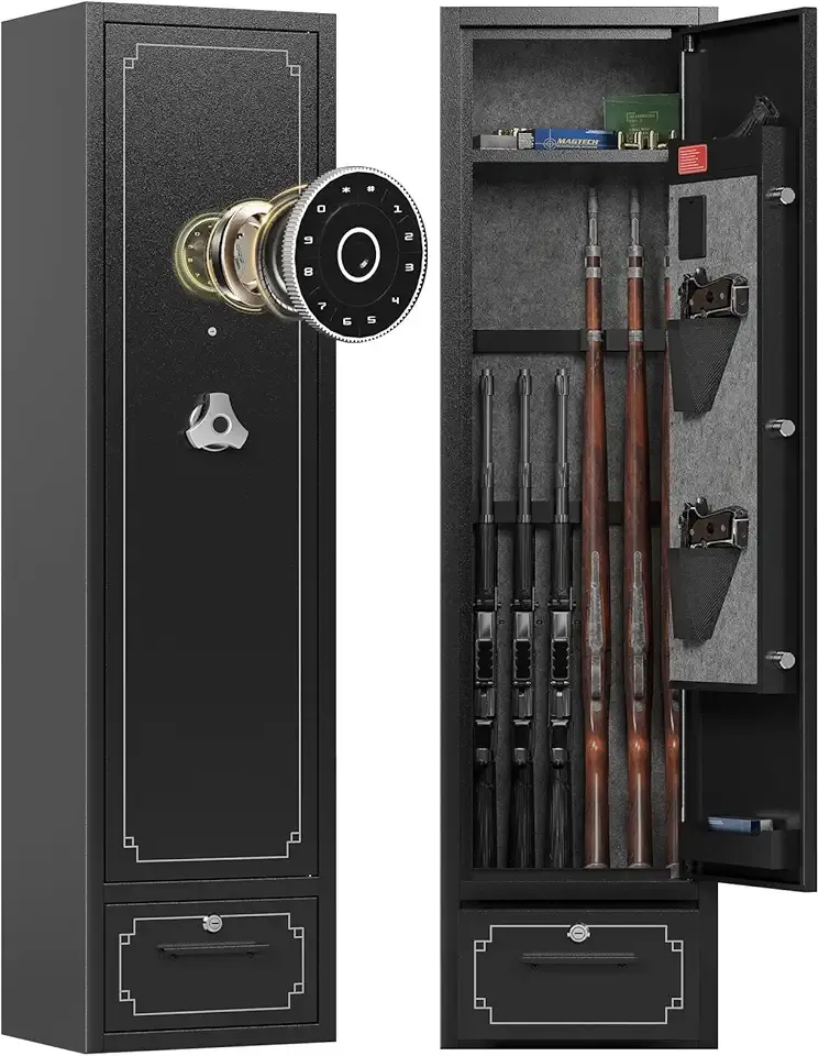 6 Gun Safes Electronic Gun Safe for Rifle and Pistols Quick Access Rifle Safes for Home with Drawer Gun Safe Clearance Gun Cabinets for Rifles and Shotguns Gun Locker with Adjustable Shelf Gun Rack