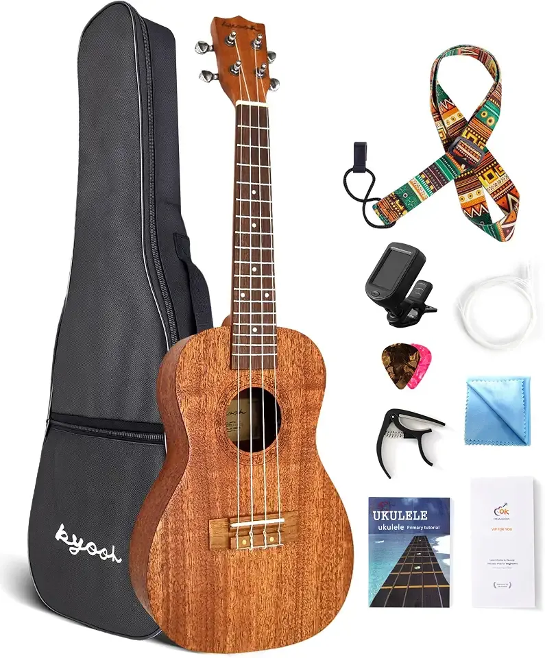 23 Inch Concert Ukulele All-in-One Mahogany Ukelele | Lesson, Picks, Tuner, Aquila String,Bag