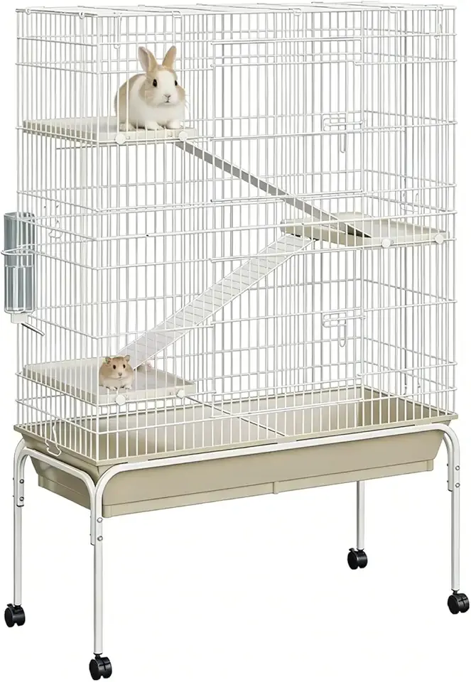 4-Tier Guinea Pig Cage, 55" H Large Critter Nation Cage with Water Bottle, Bowl, Deep Tray, Metal Small Animal Cages On Wheels for Chinchillas, Guinea Pigs, Rabbit, Rat, Sugar Glider