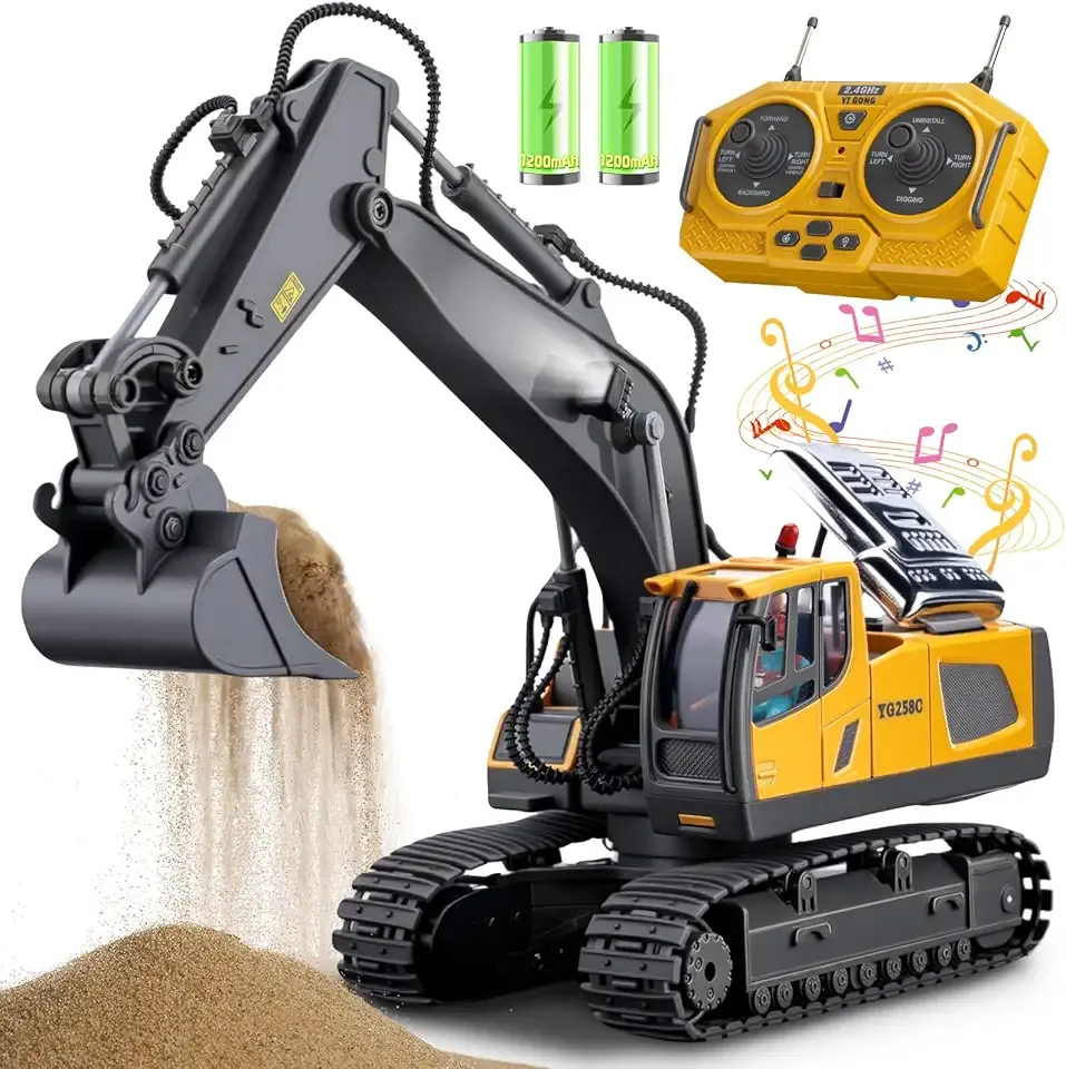 Remote Control Excavator Toys, 11 Channel 1:20 RC Construction Vehicles, 680° Rotation Hydraulic Car Toys for 4 5 6 7 8 9 10 Year Old Boys Kids, RC Truck Digger Toys Christmas Birthday Gifts