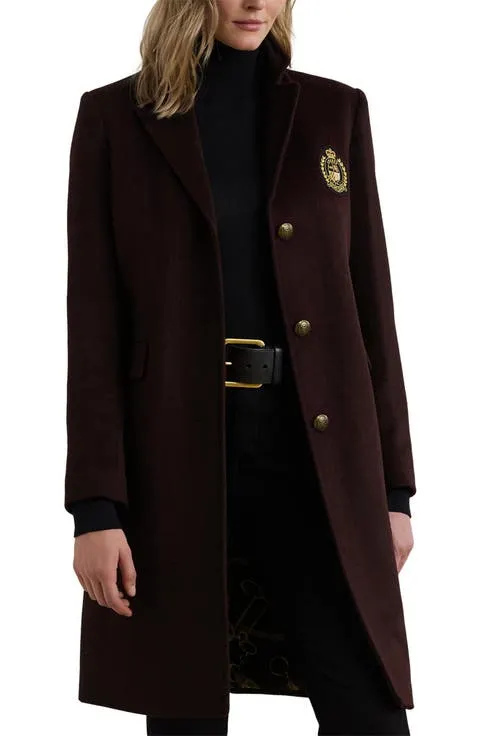Crest Patch Wool Blend Reefer Coat