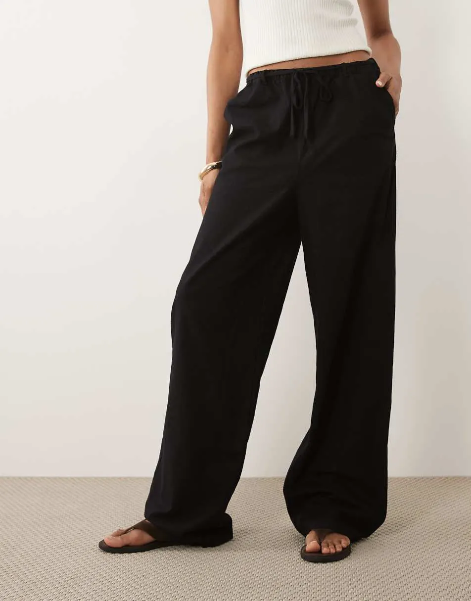 ASOS DESIGN Tall linen look pull on trousers in black