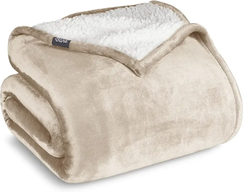 Bare Home Sherpa Fleece Blanket - Twin/Twin Extra Long - Blanket for Bed, Sofa, and Couch - Warm & Lightweight - Fluffy & Soft - Reversible (Twin/Twin XL, Oyster)