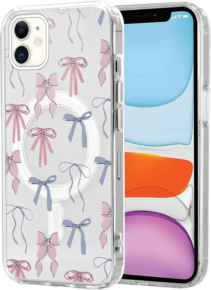 Cute Bow Case Magnetic for iPhone 11 6.1'', Bow Cases Compatible with MagSafe Wireless Slim TPU Aesthetic Clear Phone Case Anti-Yellowing Shockproof Protective Funda for Women Girl - Blue