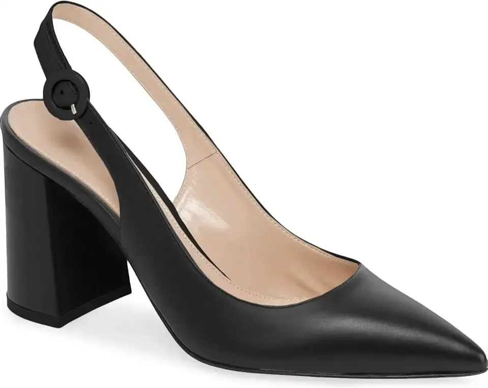 Women's Pointed Toe Block Heel Pumps Slingback Chunky Heel Slip On Work Party Dress Shoes