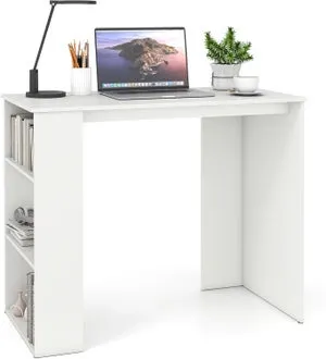 Escritorio de Ordenador con Estantes de Almacenamiento Laterales, Mesa de Trabajo Compacta, 90 x 45 x 75 cm, Estudio (Blanco)