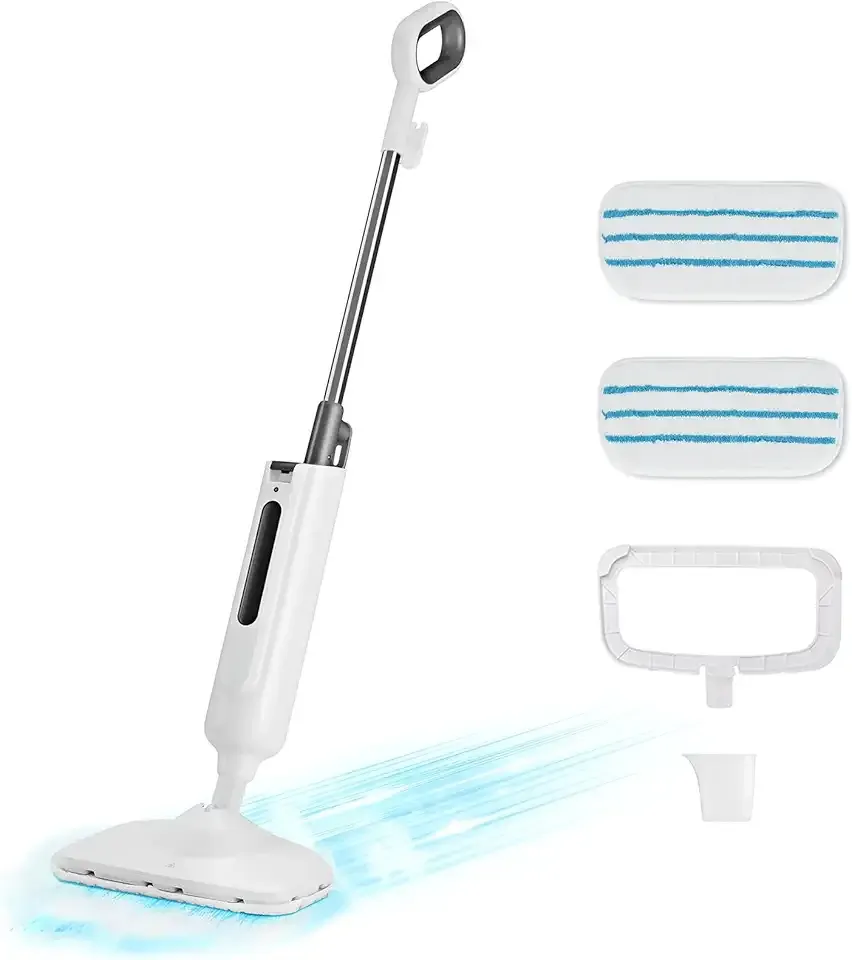 Sweetcrispy Steam Mop for Floor Cleaning,Lightweight Floor Steamer Cleaner for Hardwood/Tile/Laminate Floors Carpet, 2 Washable Pad,White and Grey