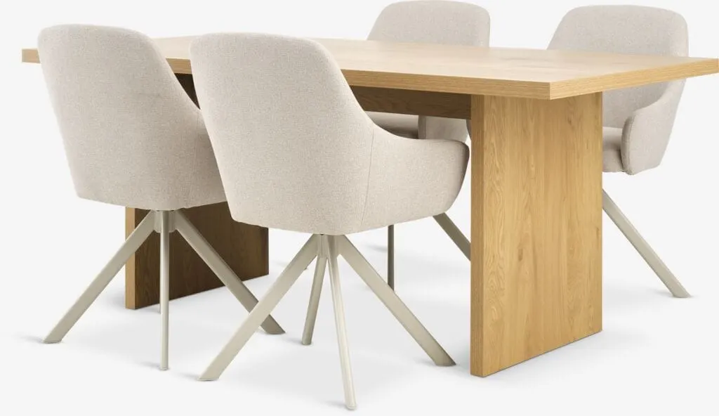 MUNKEBY Tavolo L180 cm rovere caldo + 4 ROSTRUP Sedie beige