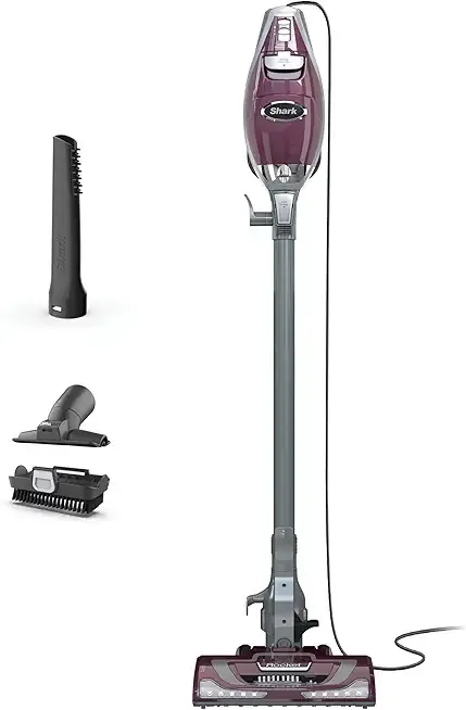 Shark HV322 Rocket Pet Plus Corded Stick Vacuum with LED Headlights, XL Dust Cup, Lightweight, Perfect for Pet Hair Pickup, Converts to a Hand Vacuum, with (2) Pet Attachments, Bordeaux/Silver
