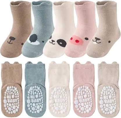 SukModen Toddler Grip Socks, 5 Pairs, Cotton Crew for Baby…
