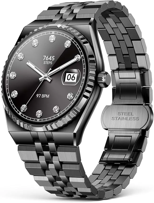 Luxury Smart Watch with Bluetooth Calls, Heart Rate/Blood Pressure/Blood Oxygen/Sleep Monitor, 1.32" AMOLED Display, 160+ Sports Modes, IP68 Waterproof, Compatible iOS Android for Men Women 40mm Black