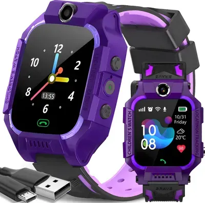 Smartwatch Kinder Smart Watch Armbanduhr mit GPS SIM für Kinder Mädchen Jungen Ab 3 Jahre Touchscreen Sport Fitness Armband Geschenk Call Violett Reto