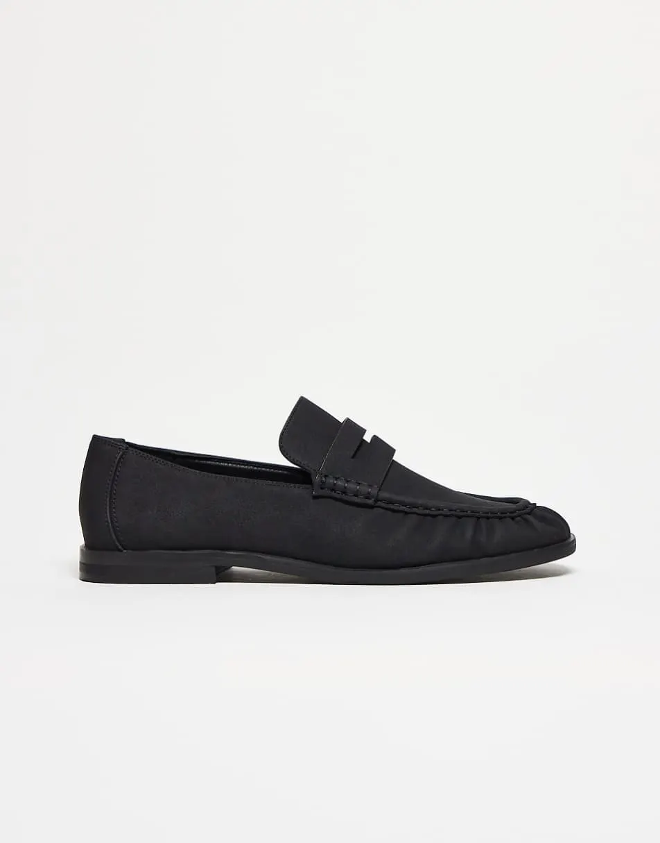 ASOS DESIGN penny loafers in black with ruching