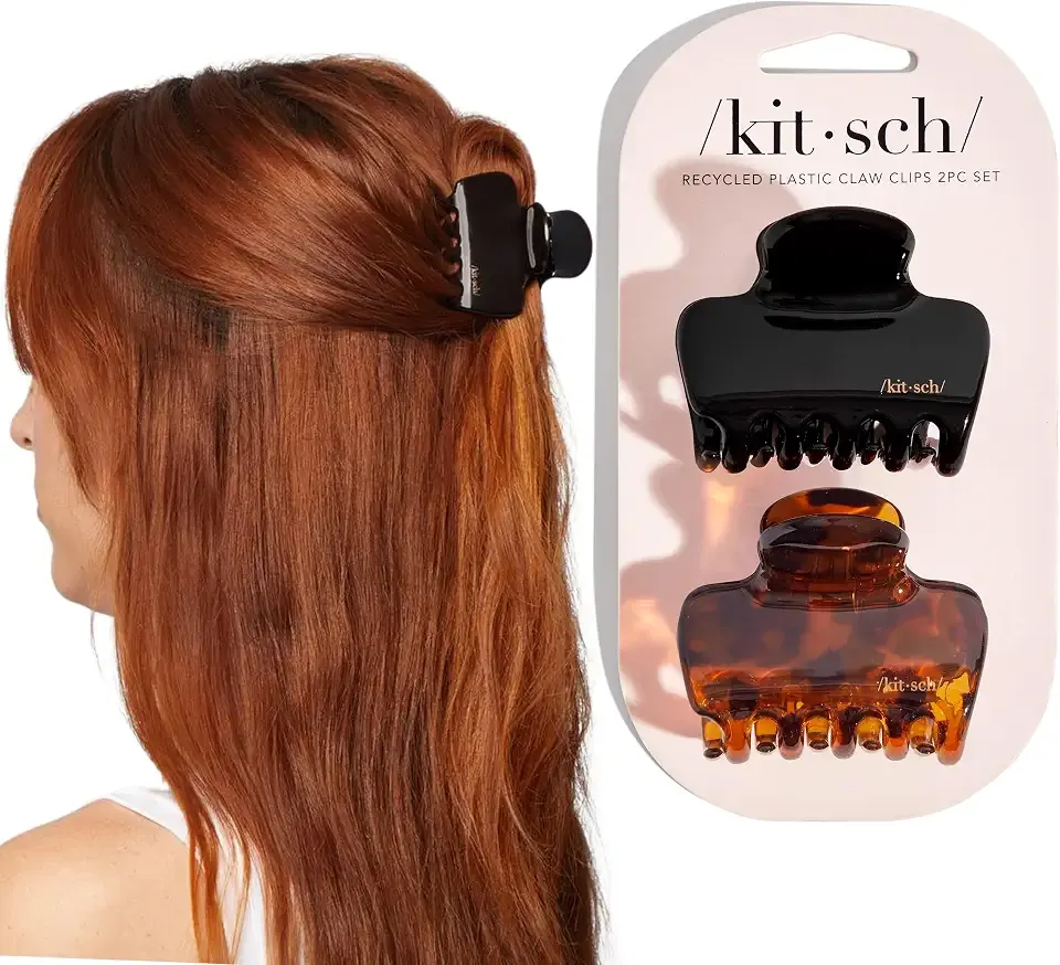 Kitsch Medium Puffy Claw Clips for Women - Black & Tort, 2pcs