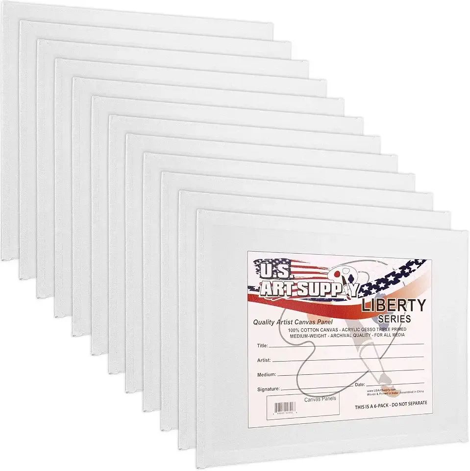 U.S. Art Supply 11 X 14 Inch Art Canvas Board Panels 12 Pack - 8 Ounce | Heavyweight Cotton Acid Free Canvases for Painting Acrylics and Watercolor (1 Case of 12 Single Canvas Painting Panels)